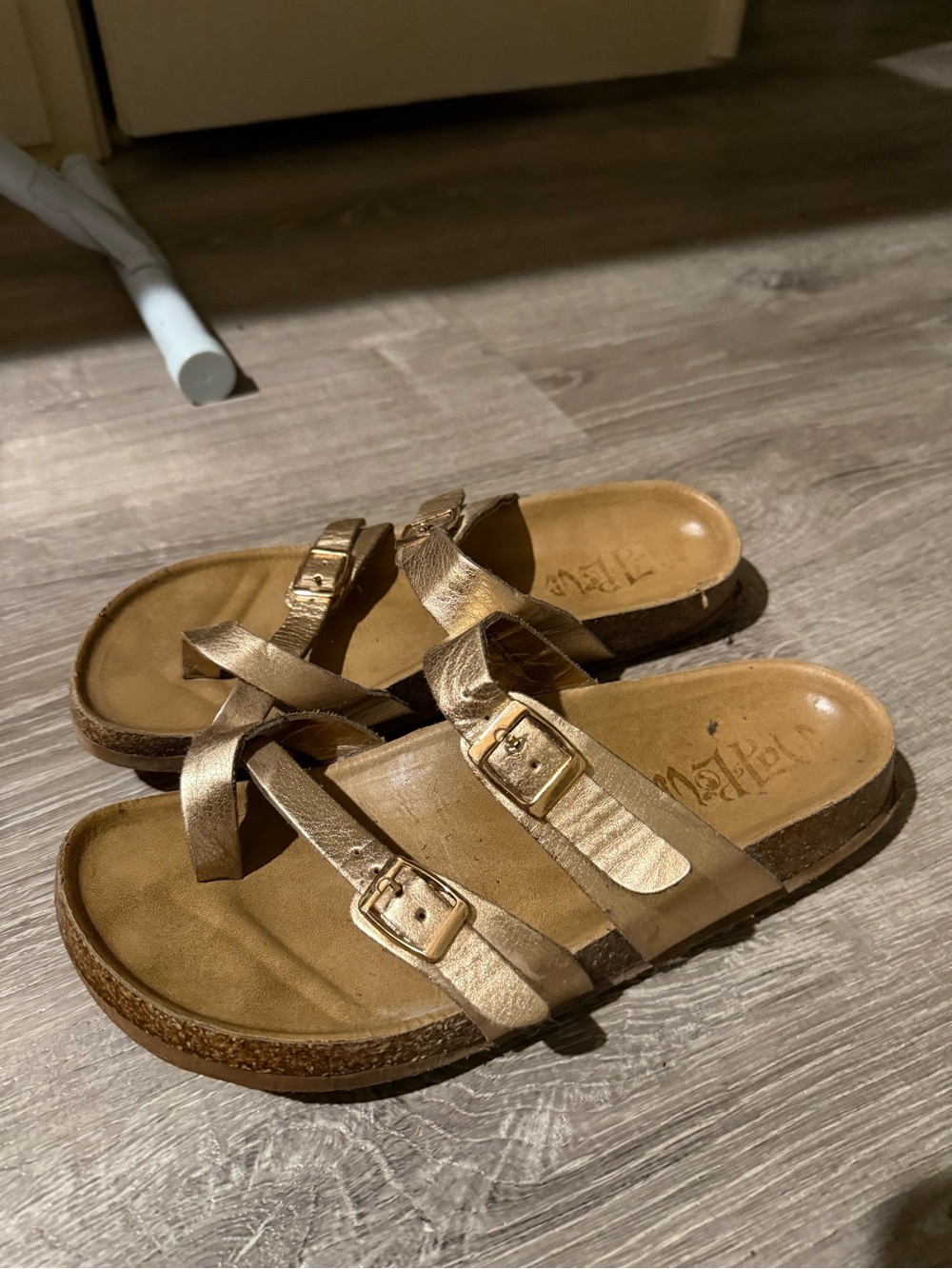 Metallic Gold Cork Slide Sandals